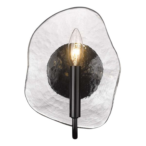 Samara Matte Black One-Light Wall Sconce with Hammered Water Glass, image 1